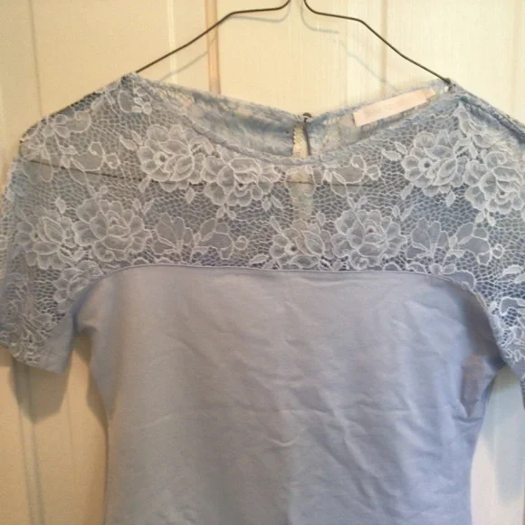 Anne Fontaine Light Blue Lace Short Sleeve Top - Picture 3 of 12